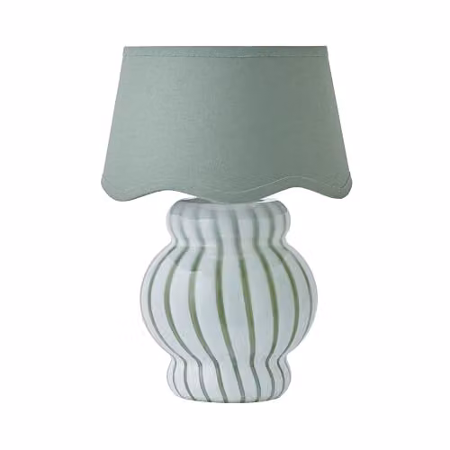 ValueLights Taffy Stripe Green Glass Table Lamp with Scalloped Shade and Bulb – 3