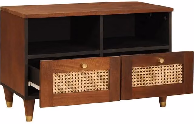 Berkfield Home Modern Brown Solid Mango Wood Media Storage Cabinet with Hinged Doors and Open Shelves – 1
