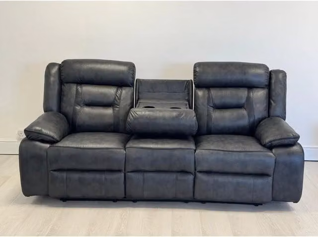 Snugg Furniture UK Limited Novan Black Synthetic Leather 3 Seater Electric Recliner Sofa with USB Charging and Cup Holders – 1