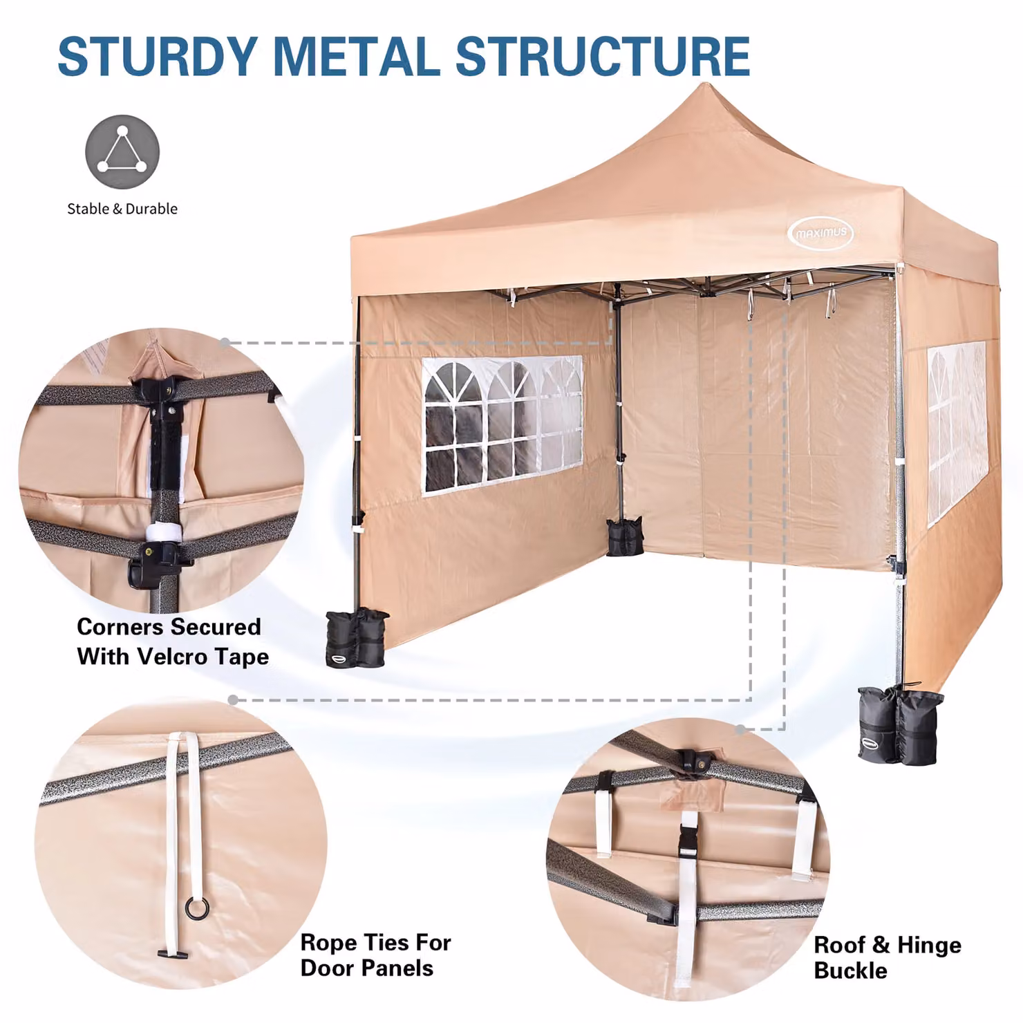 MCC Direct Maximus Heavy Duty Pop Up Gazebo with Removable Sides, Beige, W/D: 3 x 3 m – 2
