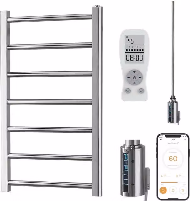 Sola Alpine Wifi Electric Heated Towel Rail in Chrome, 80cm