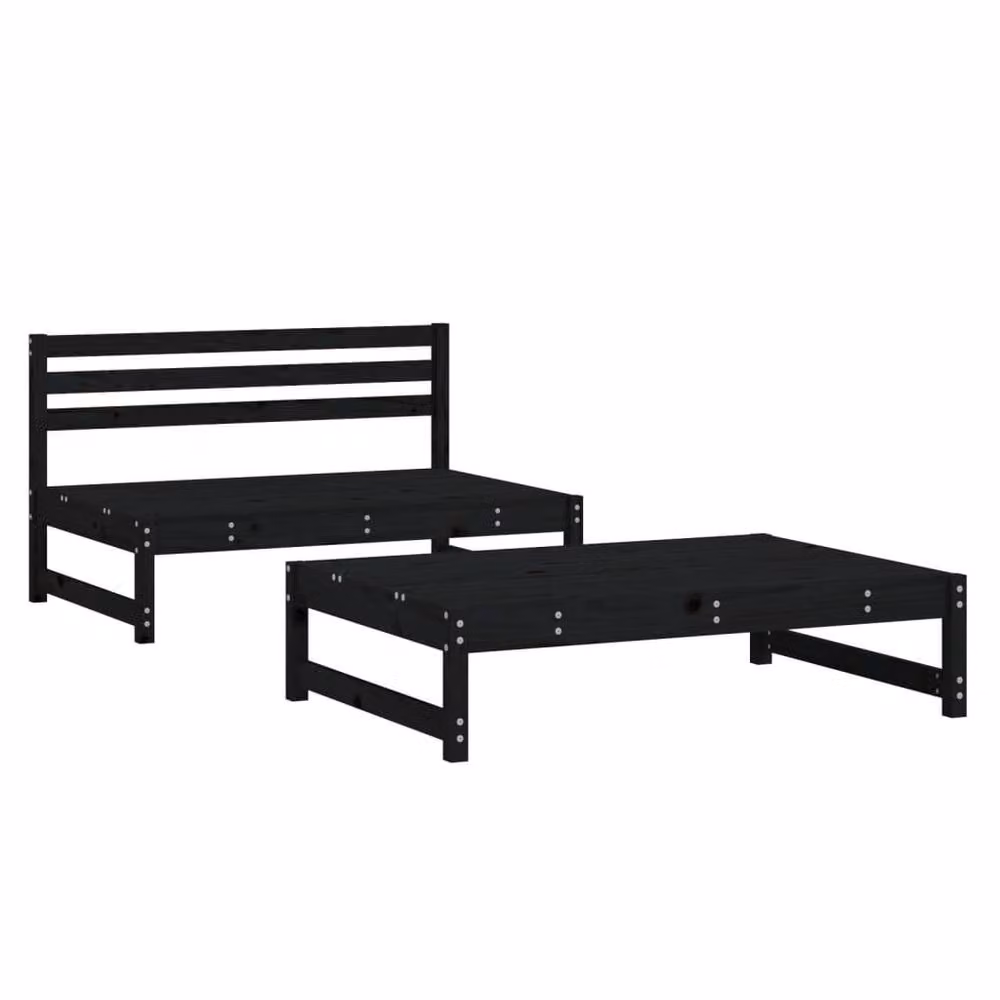 Berkfield Home Beautiful 2 Piece Garden Lounge Set in Black Solid Pine Wood featuring a 2 Seater Outdoor Sofa and Coffee Table – 2
