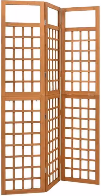 Berkfield Home 3-Panel Solid Fir Wood Room Divider Trellis in Brown, W/H: 121 x 180.5 cm – 1