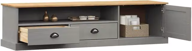 Berkfield Home VIGO Grey TV Cabinet in Solid Waxed Pine, W/D/H: 156 x 40 x 40 cm