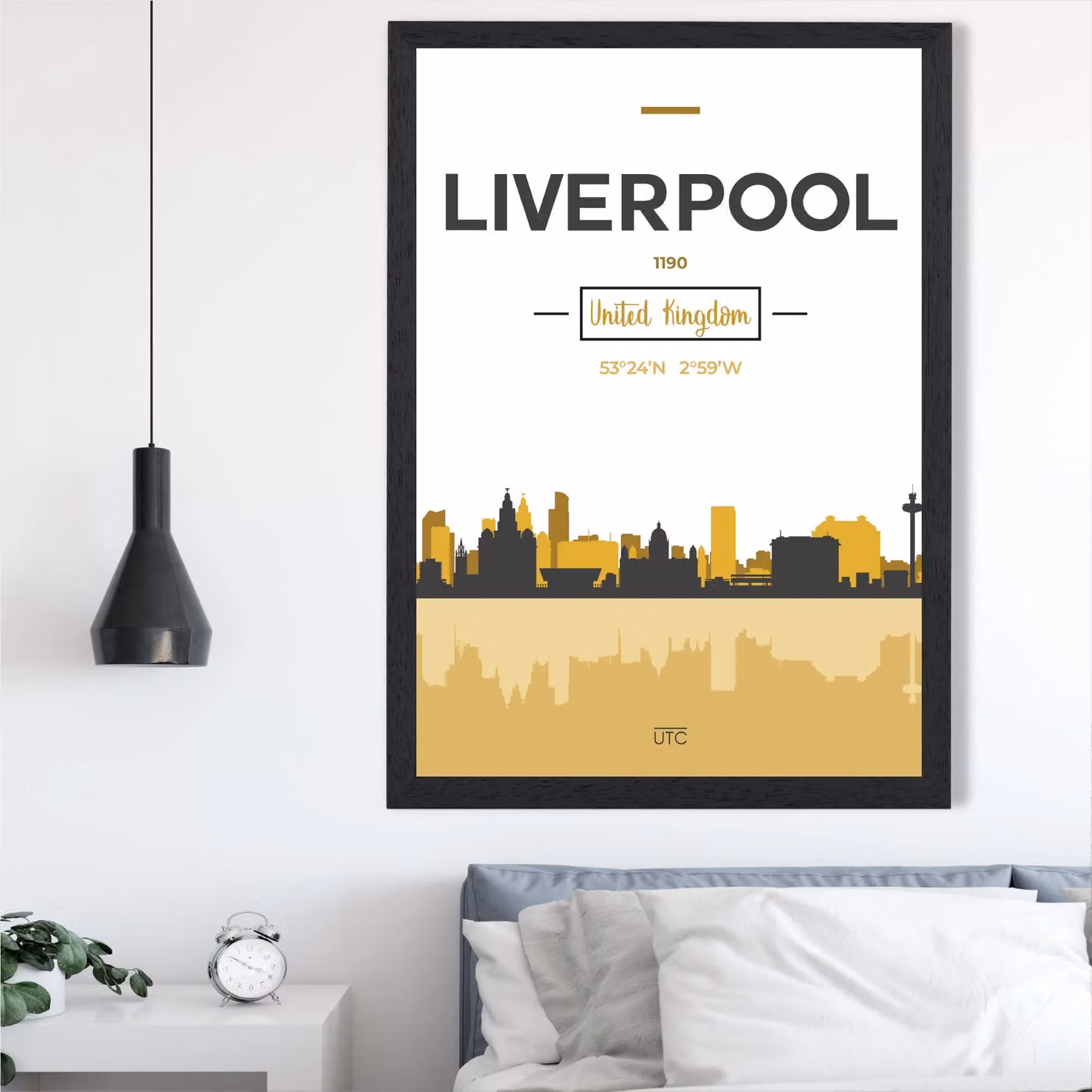 ARTZE Liverpool City Skyline Framed Print in Yellow and Black, A4 Size – 2