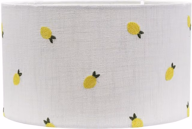 ValueLights Brae Small Natural White Fabric Drum Lamp Shade with Yellow Lemon Embroidery and LED Bulb
