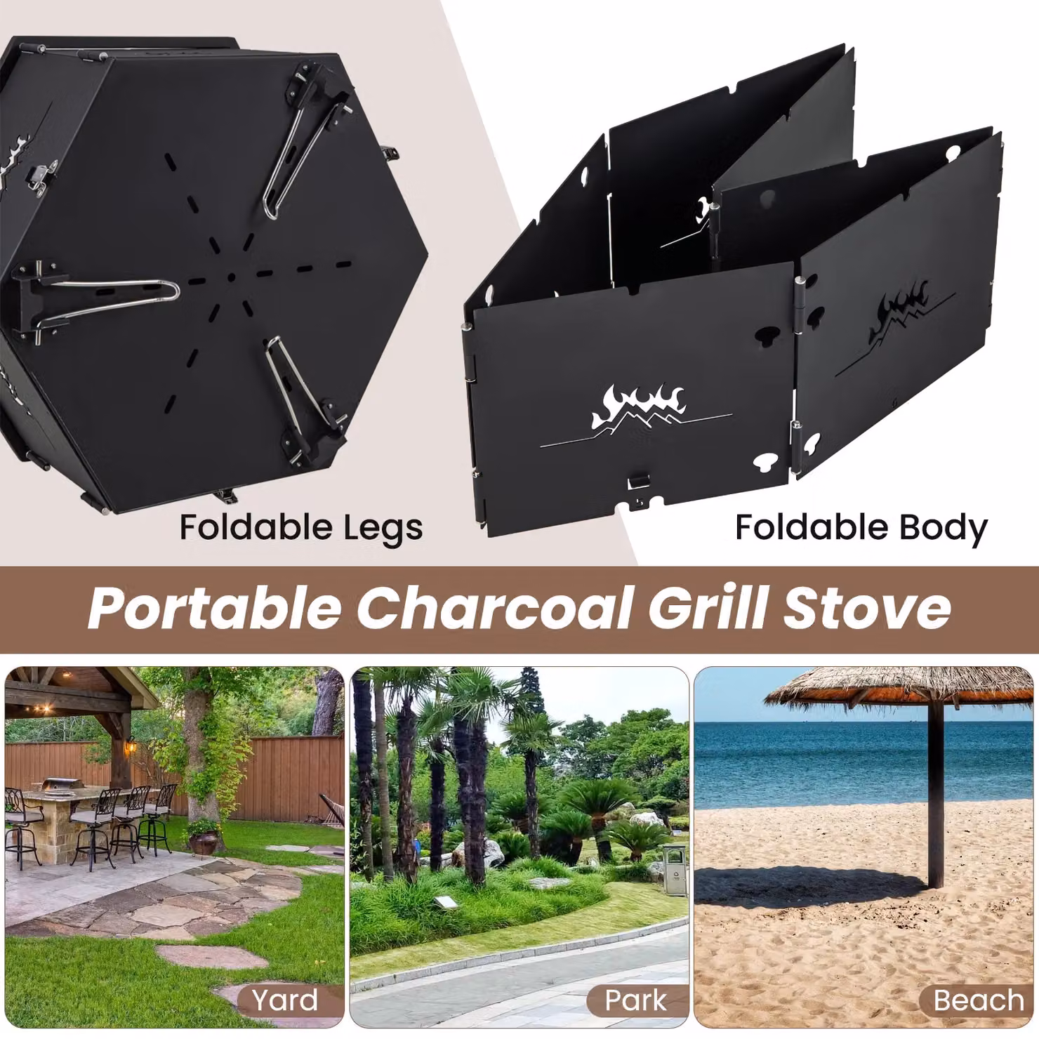Costway Portable Charcoal Hibachi Grill and Smoker, Black Stainless Steel Tabletop Design, W/D/H: 77 x 39 x 27 cm – 3