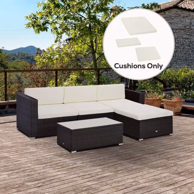 Outsunny 7 Piece Modern Outdoor Cushion Pad Set for Rattan Furniture in White