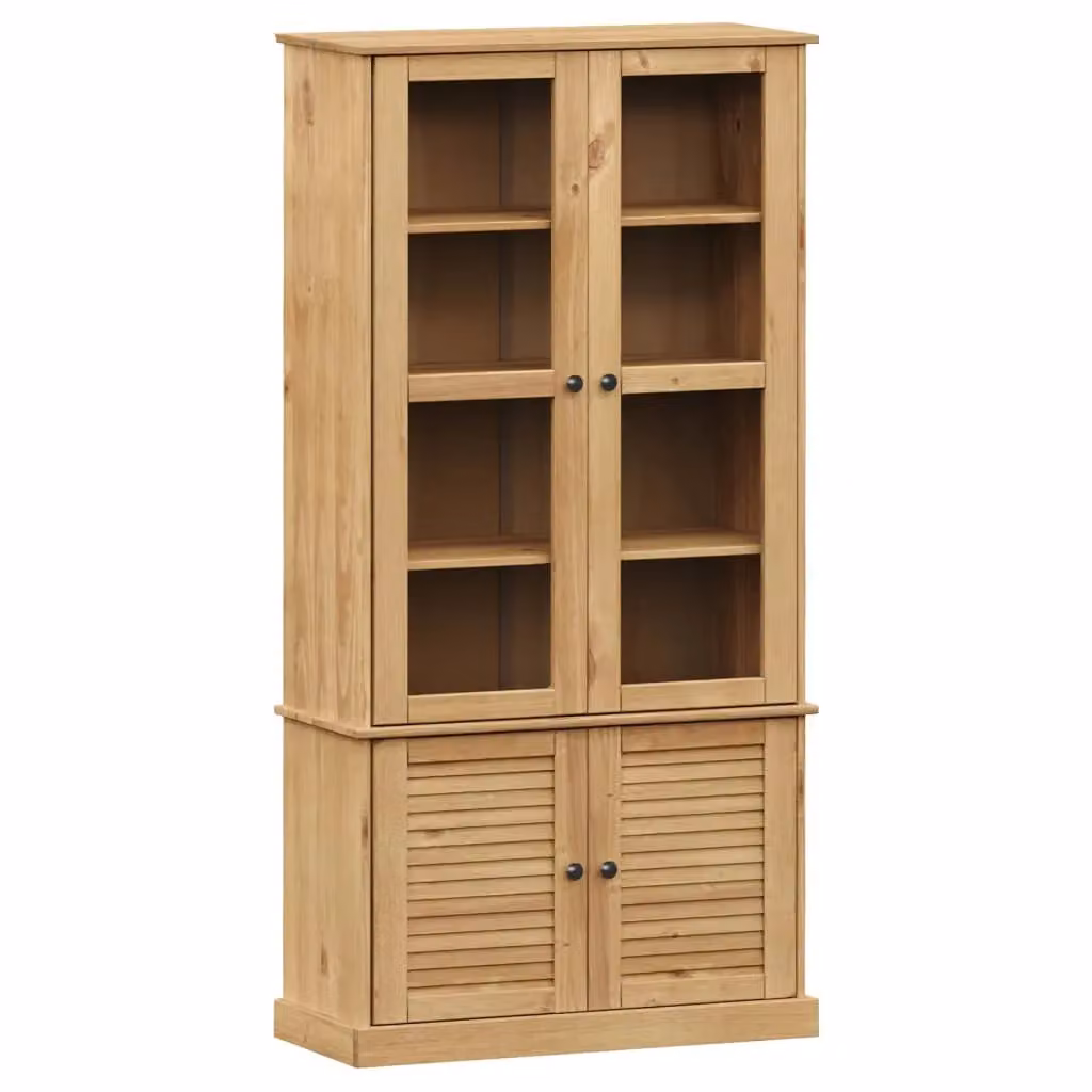 Berkfield Home VIGO Glass Display Cabinet in Brown Solid Pine, W/D/H: 85 x 35 x 170 cm – 2