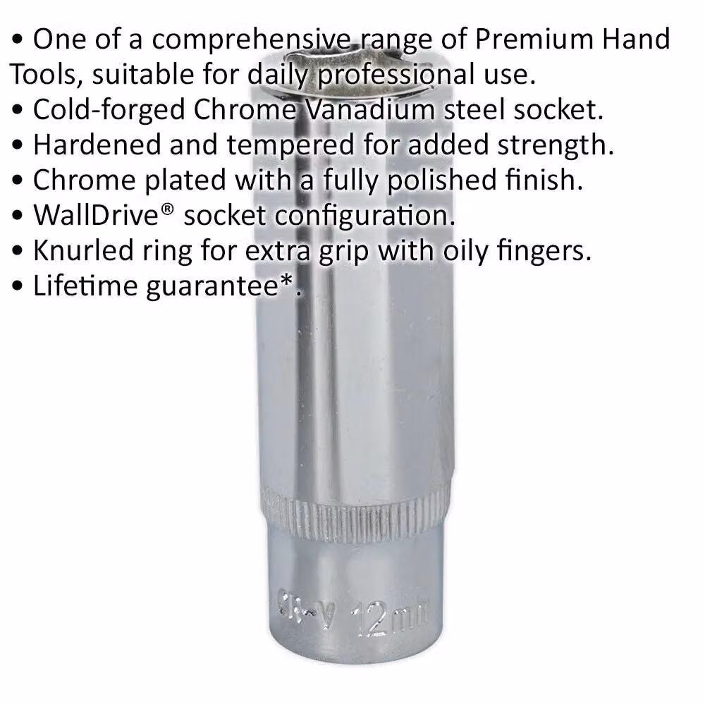 Loops 12mm Deep Drive Socket 1/4 inch Square Drive in Silver Chrome Vanadium – 2