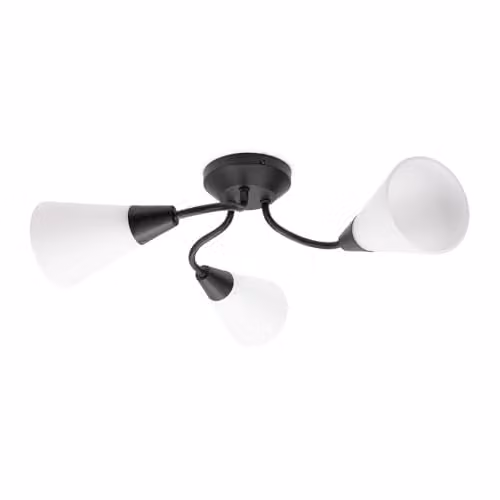 ValueLights Black Metal 3 Arm Ceiling Light with White Glass Shades and LED Bulbs – 1