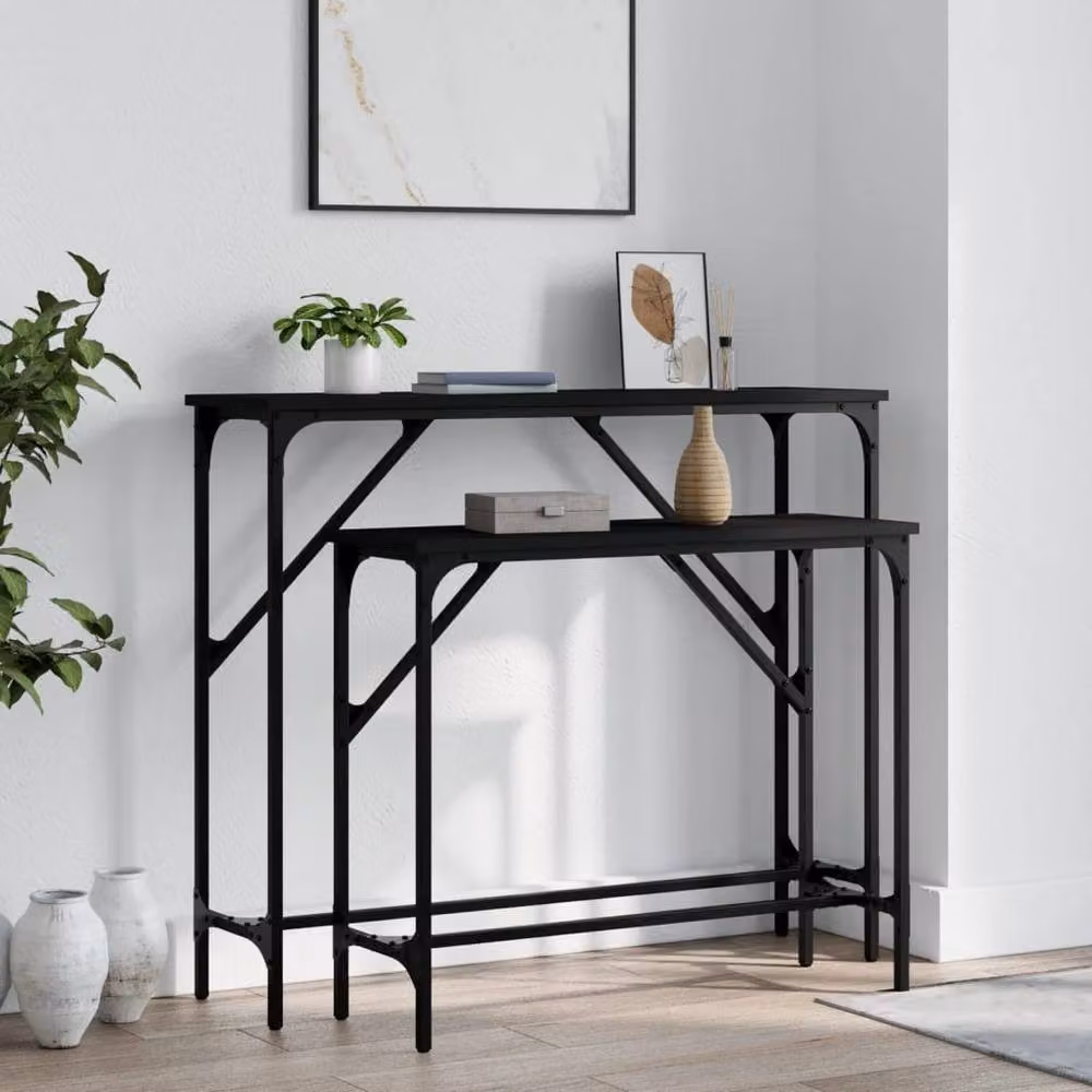 Berkfield Home Set of 2 Black Rectangular Console Tables in Engineered Wood – 2