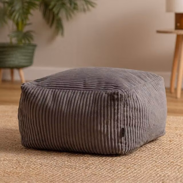 ICON Amara Square Corduroy Bean Bag Footstool in Charcoal Grey