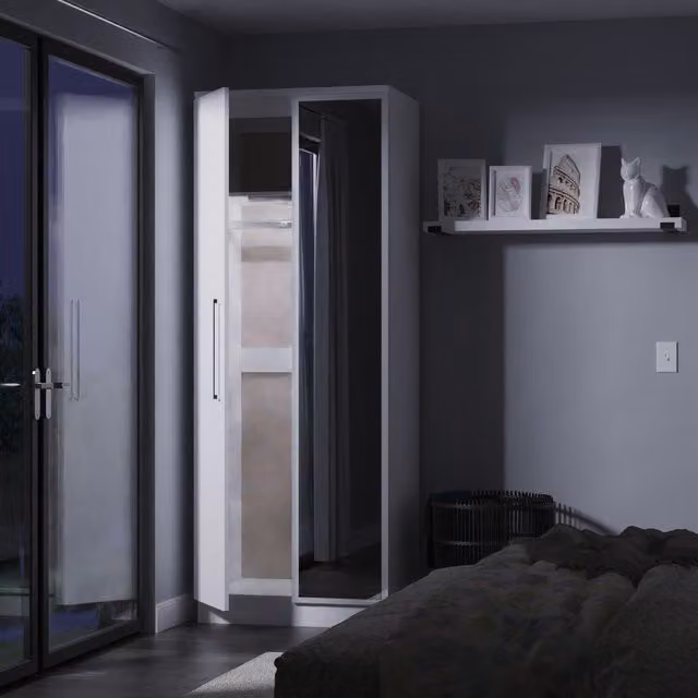 Ready Assembled 2 U Lyon Tall Double Mirror Wardrobe in White with Integrated Lighting – 1