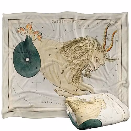 Graffitee Studios Vintage Capricorn Zodiac Super Soft Microfibre Throw Blanket, White, W/D: 152 x 127 cm – 1