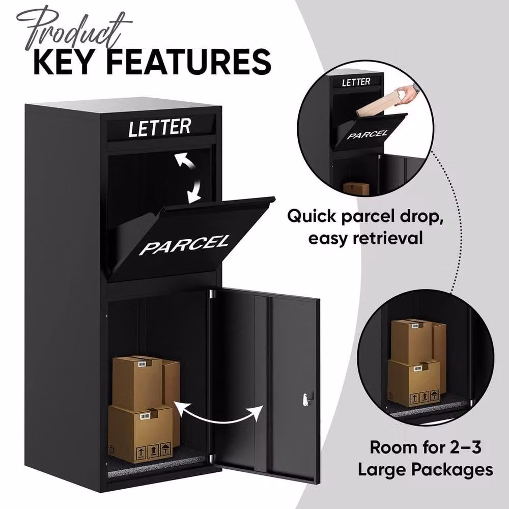 SPETLEK Large High Capacity Outdoor Metal Parcel Drop Box in Black – 2