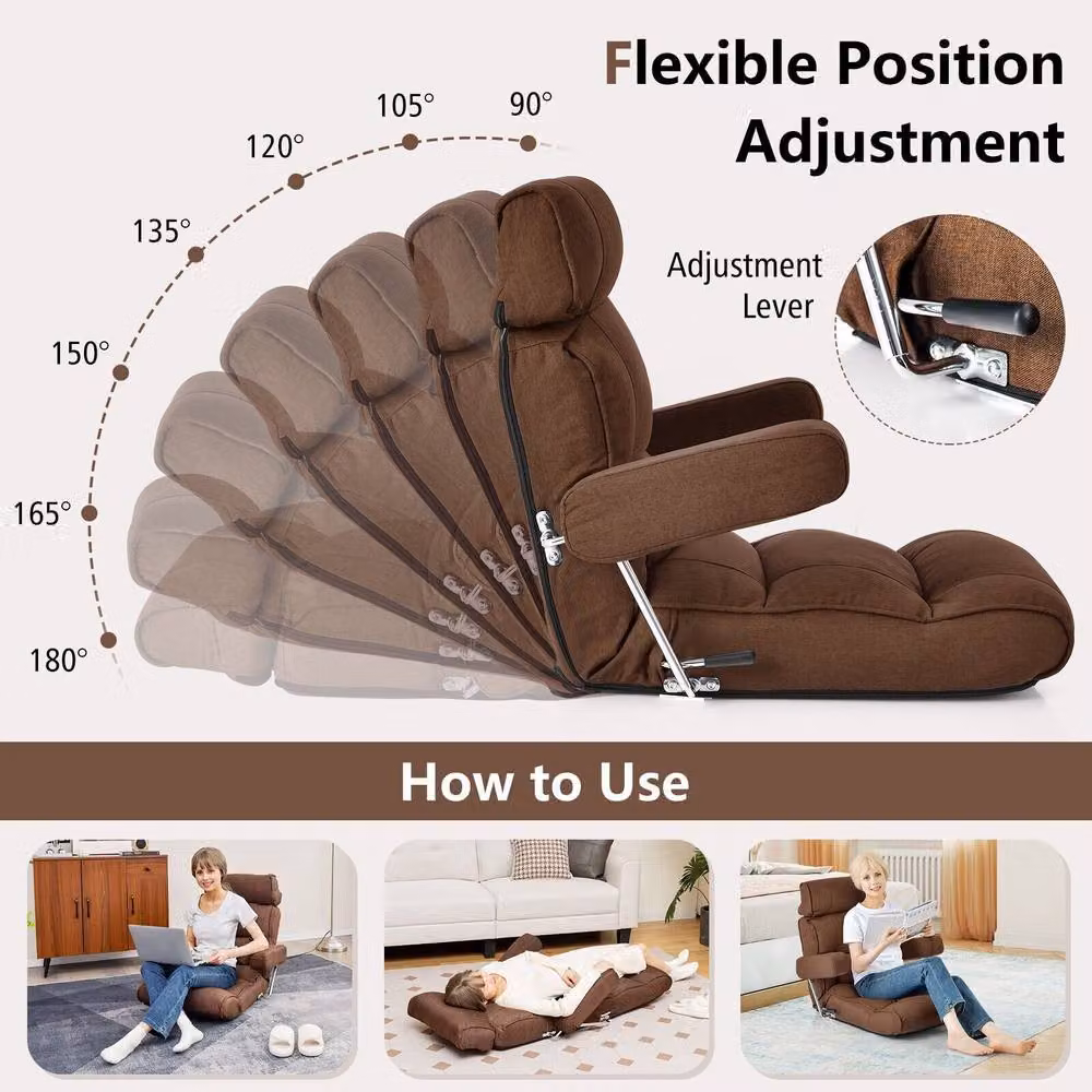 Gymax Brown Ergonomic Folding Sofa Chair with Adjustable Backrest and Armrests – 6