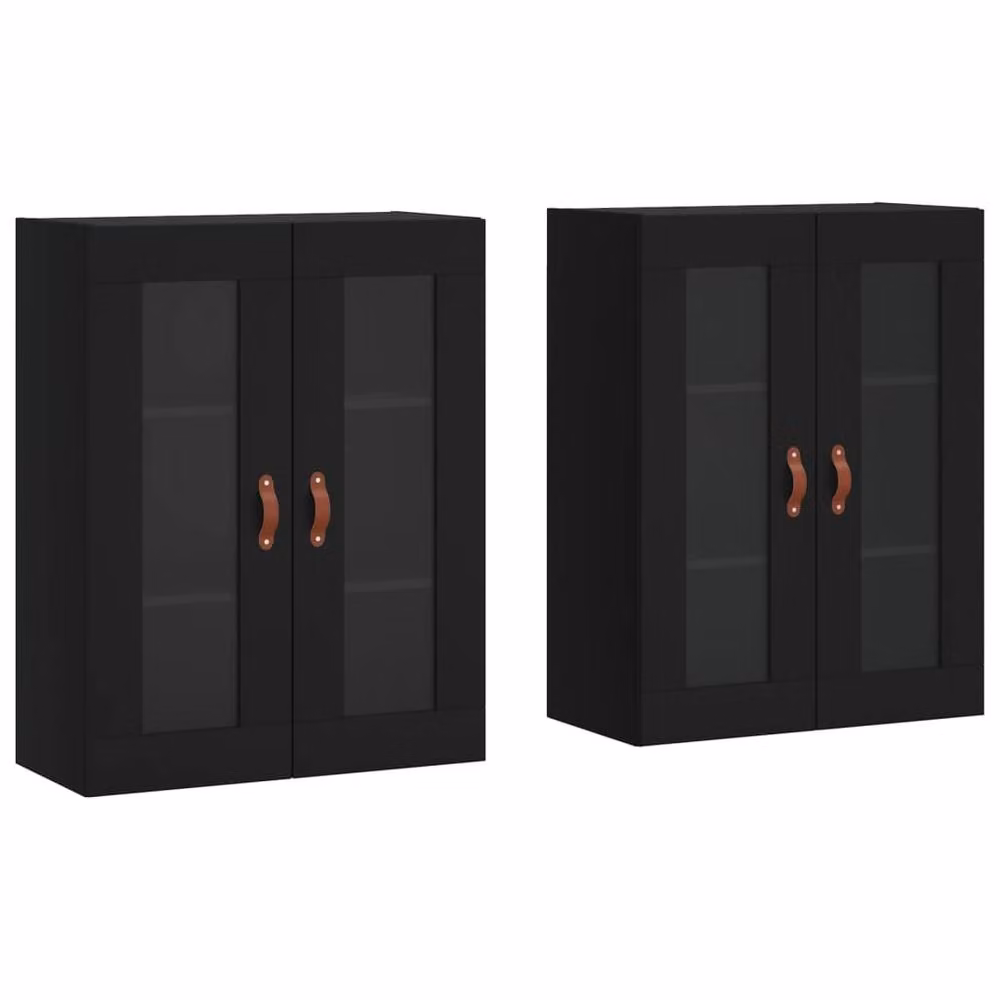 Berkfield Home Set of 2 Wall Mounted Cabinets in Black with Glass Doors and Internal Shelves – 2