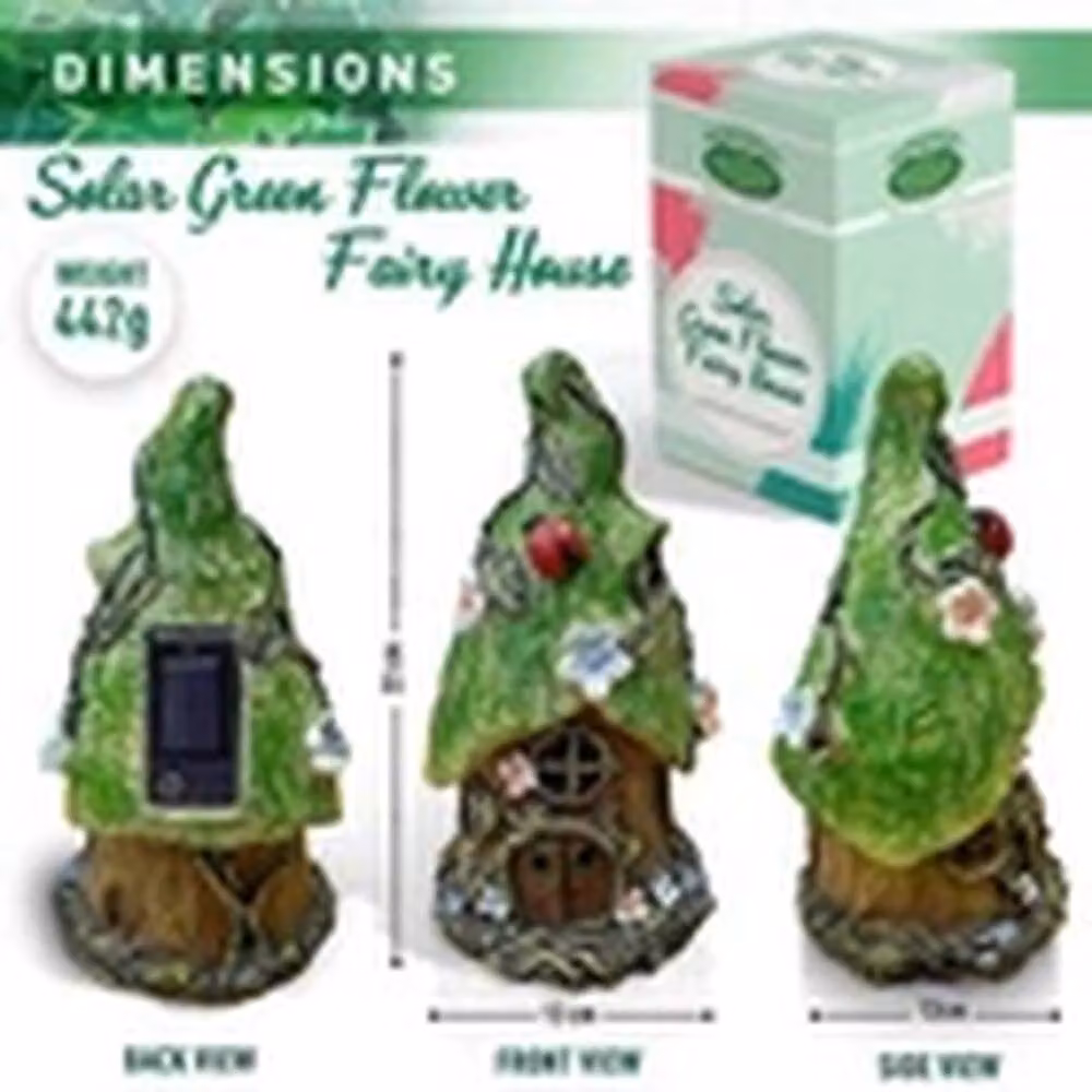 EONLION Solar Fairy House Green Flower Outdoor LED Resin Lawn Decoration, H 22.0 cm x W 13.0 cm x D 12.0 cm – 2