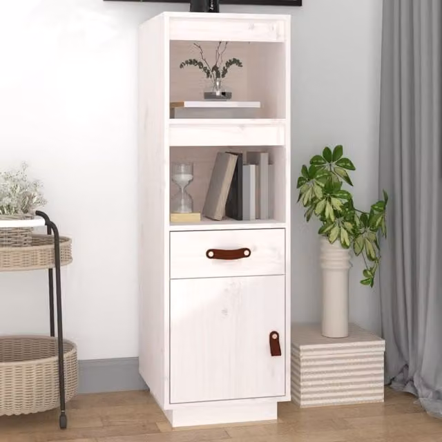 Berkfield Home White Rustic Solid Wood Pine Highboard, W/D/H: 34 x 40 x 108.5 cm – 1