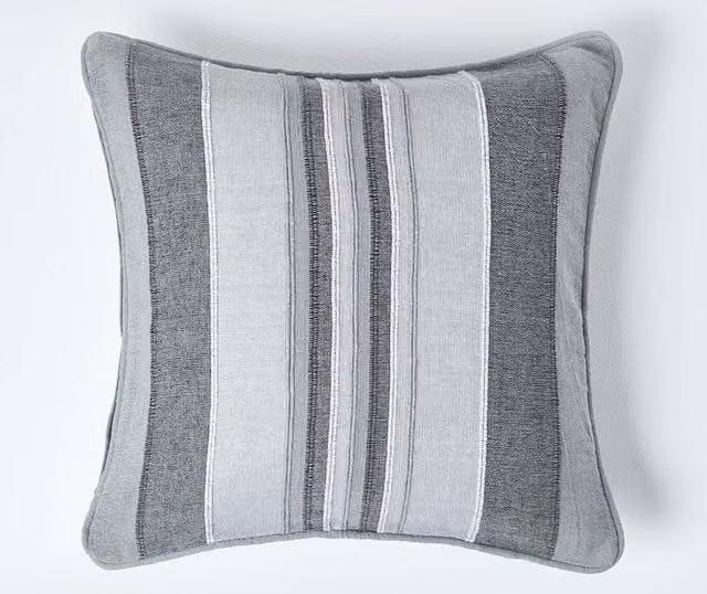 Homescapes Morocco Striped Cotton Cushion Cover in Grey, W/D/H: 45 x 45 x 45 cm