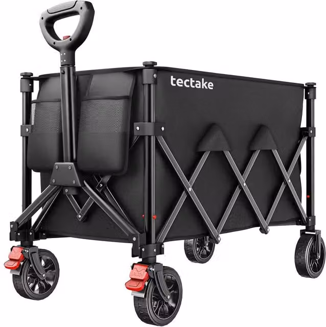 tectake RollRider Folding Trolley with Telescopic Handle and Front Swivel Wheels in Black – 1