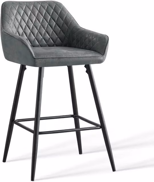 PAWNORA Modern Faux Suede Bar Stool in Dark Grey with Metal Legs – 1