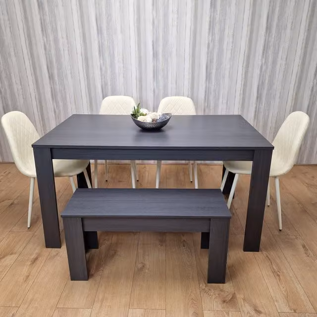 Kosy Koala Modern Rectangular Dining Set with Charcoal Table, 4 Grey Chairs, 4 Cream Diamond Stitched Chairs and 1 Bench