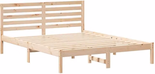Berkfield Home Solid Pine Wood Bed Frame with Headboard in Brown, W/D/H: 140 x 200 x 80.5 cm – 1