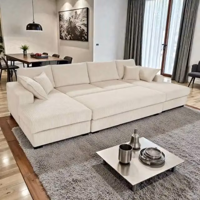 Snug Furniture Birmingham Ltd Large Double Corner Sofa with Matching Ottoman in Cream Jumbo Cord – 1