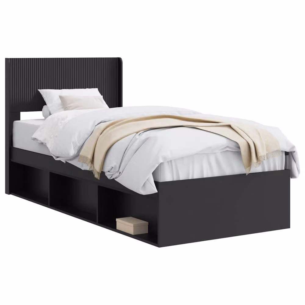 Berkfield Home Modern Bed Frame with Headboard and Side Compartment Storage, Black, W/D/H: 100 x 200 cm – 2