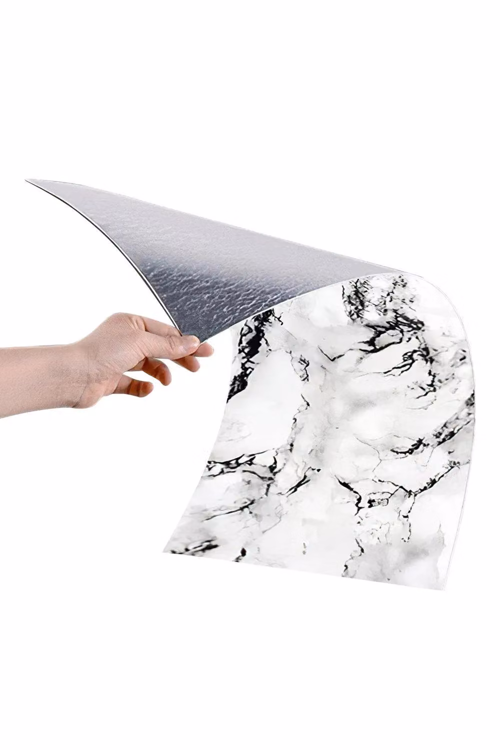 H&O Direct 10-Piece White and Ink Marbling PVC Peel and Stick Waterproof Rectangle Wall Tiles – 2
