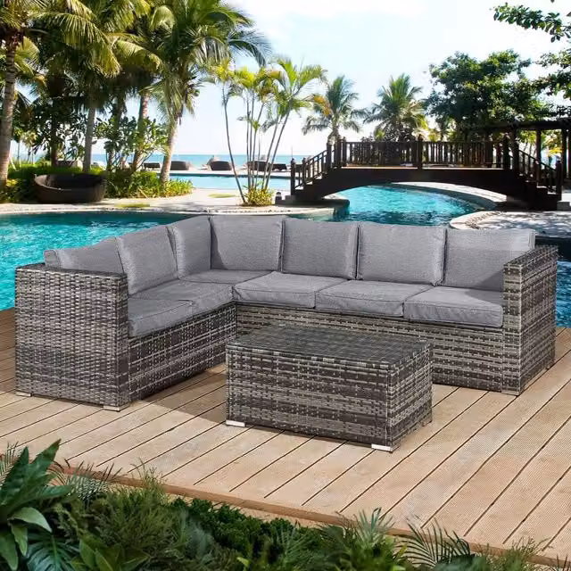Oseasons Acorn Rattan 6 Seat Corner Sofa Set in Walnut Grey