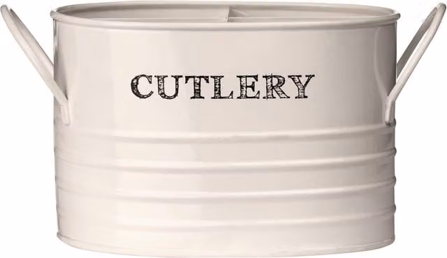 Orsina Ceramic Cutlery Caddy with Compartments in Beige and White – 1