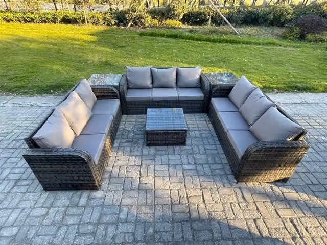 Fimous Rattan Outdoor Furniture Set with 3 Seater Sofa, Coffee Table and 2 Side Tables in Anthracite Grey