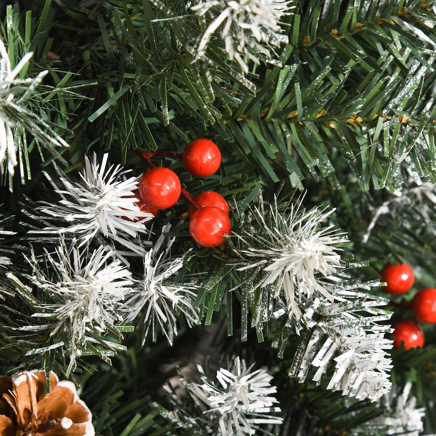 HOMCOM 6ft Prelit Green Christmas Pencil Tree with Red Berries and Pinecones – 7