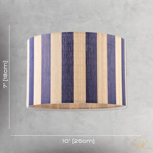 Happy Homewares Shabby Chic Natural Brown Bamboo Cylinder Lamp Shade with Blue Stripes, W: 18 cm, H: 25 cm – 3