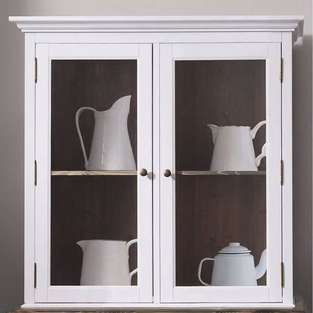 Noa and Nani Modern White Pine Display Cabinet with Glass Doors and Internal Shelves