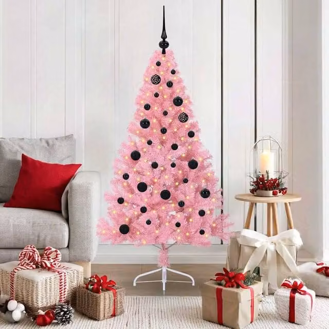 Berkfield Home Artificial Pre-lit Pink Christmas Tree with 150 LEDs, Height: 150 cm – 1