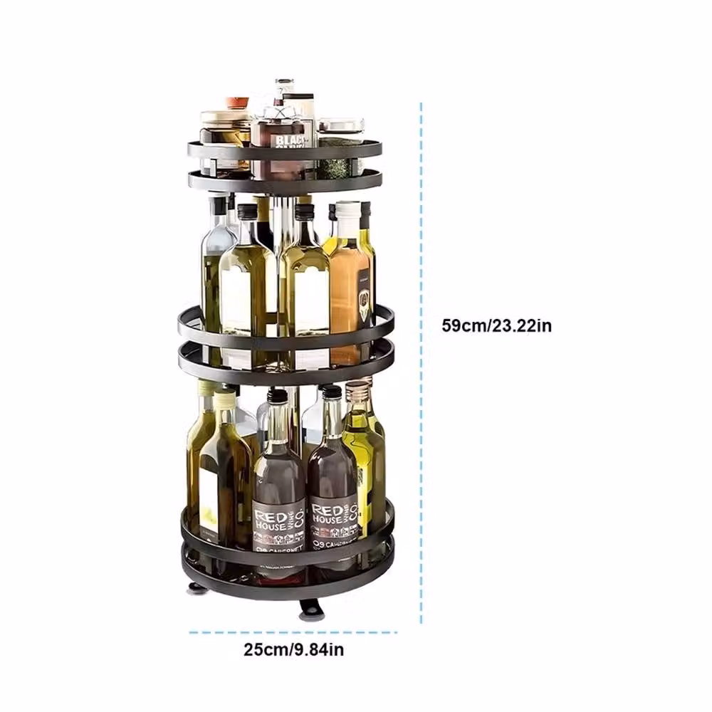 VOGREX 3-Tier 360 Degree Rotating Metal Spice Rack and Seasoning Organiser in Black – 2