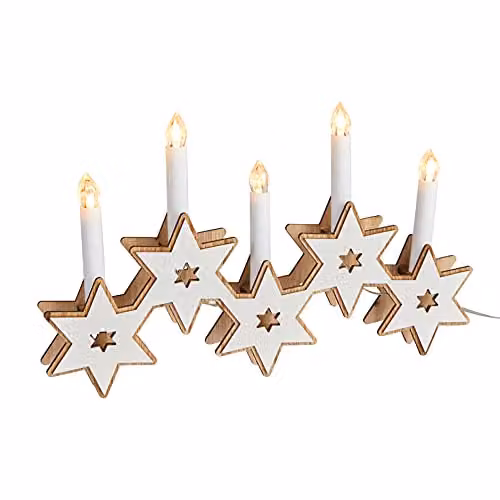 Lights4fun White Wooden Star LED Candle Bridge Christmas Decoration, H: 18 cm – 2