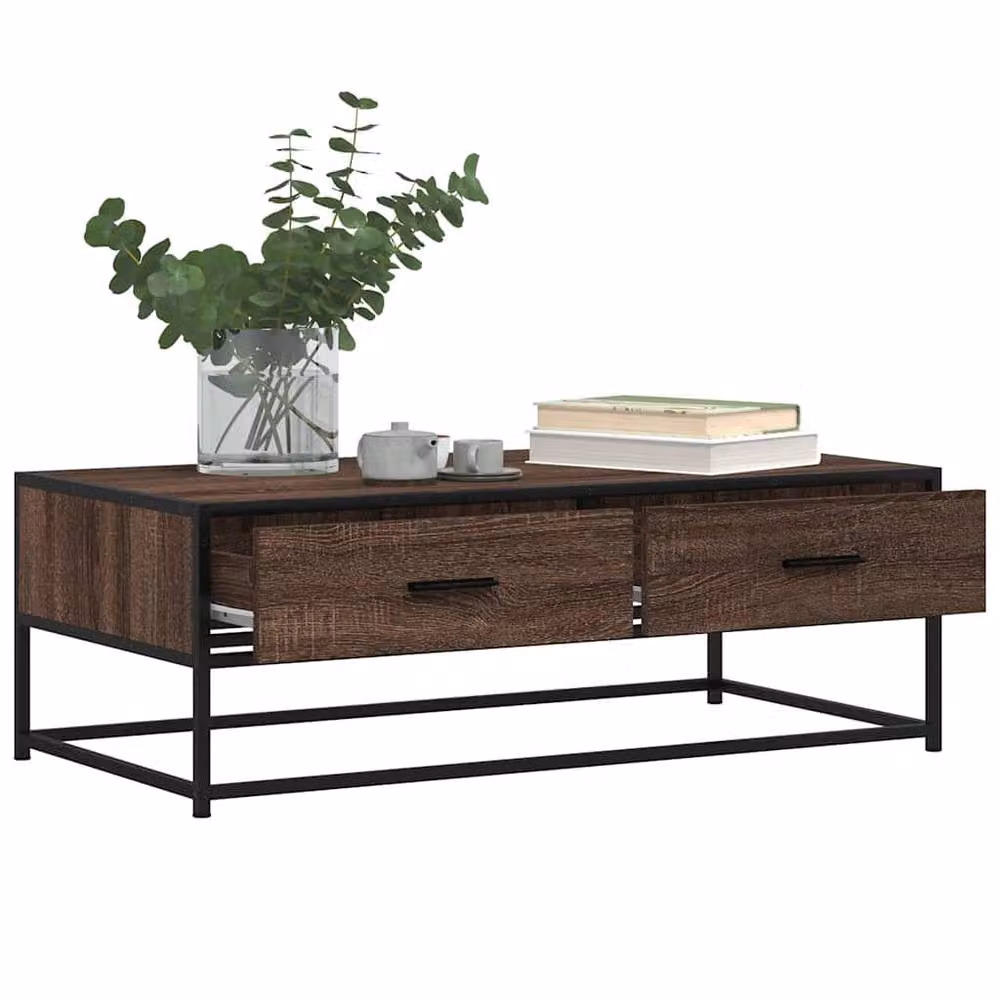 Berkfield Home Brown Oak Coffee Table with Metal Sled Base, W/D/H: 100 x 50 x 35 cm – 3