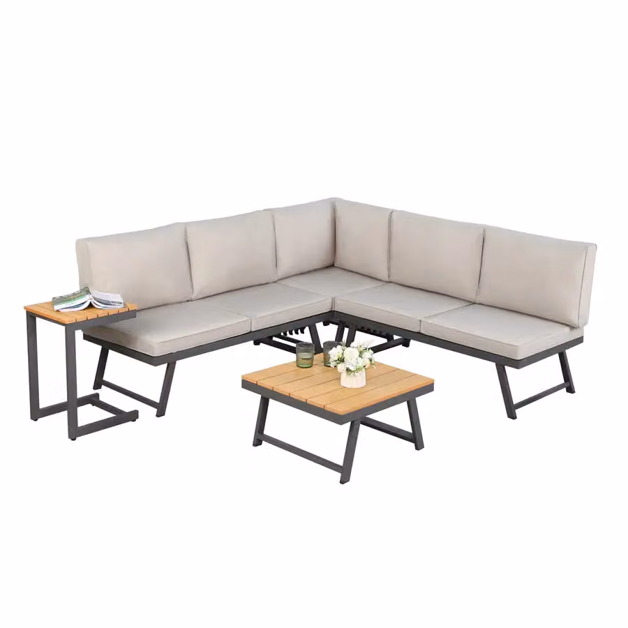 Home Garden Direct Monaco L-Shape Lounge Corner Sofa Set in Grey with Outdoor Coffee Table and Sunbed Function – 3
