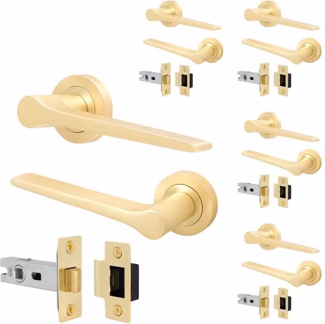 AFIT Brass Door Handle and Latch Set in Gold, 5 Pack – 1