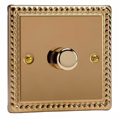 Varilight Classic Georgian 1-Gang 400W Push On/Off 1 or 2 Way Rotary Dimmer in Polished Brass