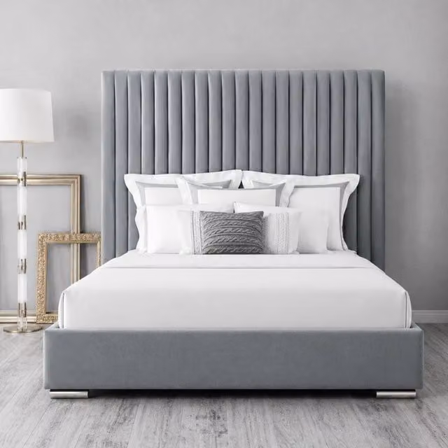 Stratus Interiors Romana Elegant Slim Panelled Bed Frame with Gas Lift Ottoman Storage in Light Grey, Single
