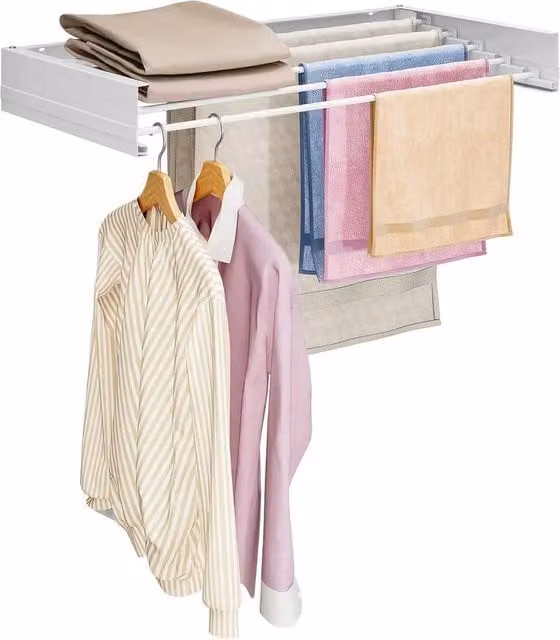 PAWNORA Wall Mounted Metal Laundry Drying Rack, White, 100 cm