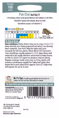 Mr Fothergill's Red Choi F1 Vegetable Seeds – 2