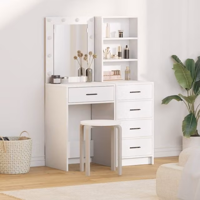 Berkfield Home Hollywood LED 2 Piece Dressing Table Set in White Matt MDF