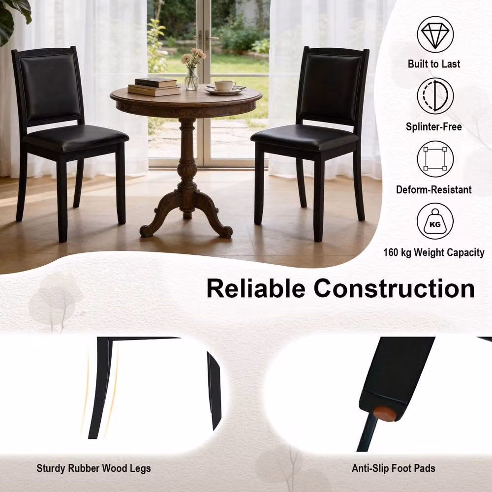 Gymax Black Faux Leather Upholstered Wooden Dining Chair – 8